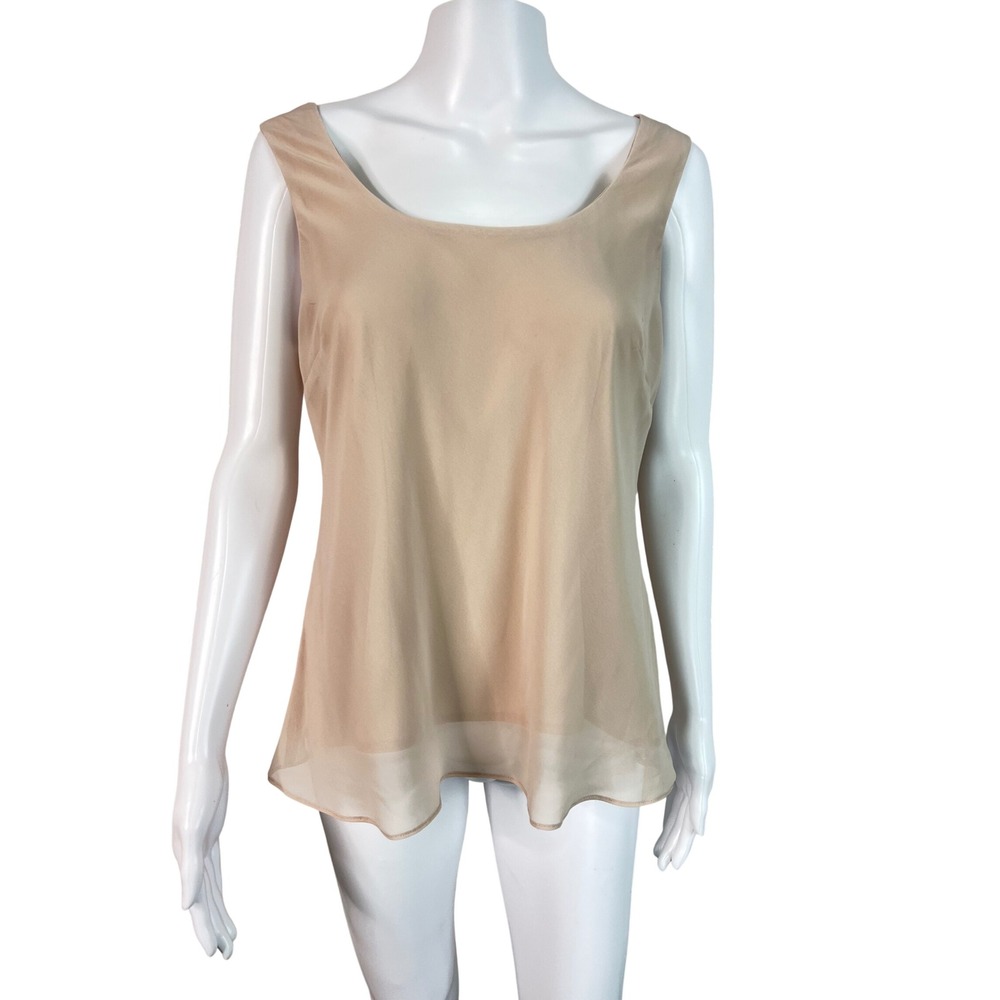 Alex Evenings Tank Top Beige Chiffon Sleeveless Lined Minimalist Size Small